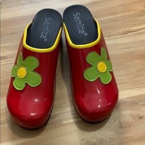 Sanita Wood Heel Patent Leather Clog 39